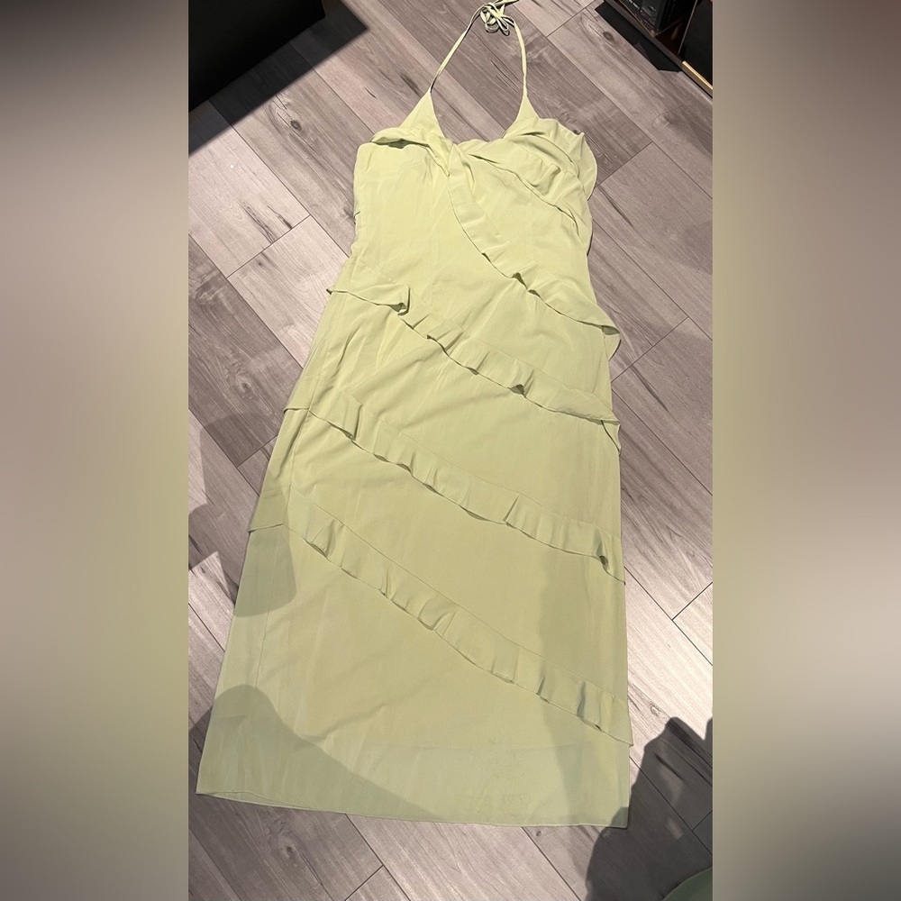 Elegant Ruffled Sage Dress